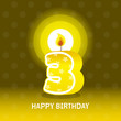 birthday card, third birthday with candle