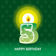 birthday card, fifth birthday with candle