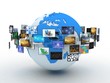 Media technologies concept: photo collage from cubes with pictur