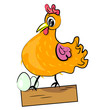 Vektor: hen with eggs cartoon illustration.domestic bird hen with eggs cartoon illustration.domestic bird