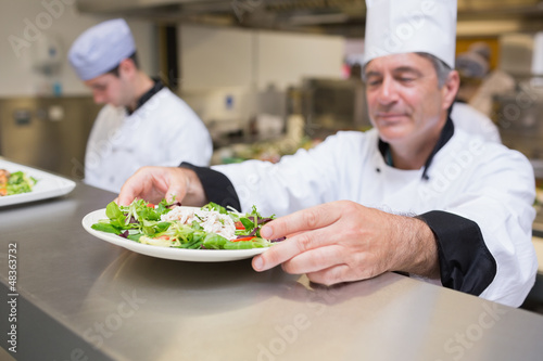 Photo: Chef inspecting salad plate Chef inspecting salad plate