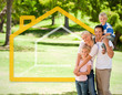 Photo: Happy family in the park with house illustration Happy family in the park with house illustration