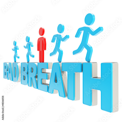 Illustration: Human running symbolic figures over the words Bad Breath Human running symbolic figures over the words Bad Breath
