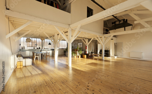 Photo: interior wide loft, beams and wooden floor interior wide loft, beams and wooden floor