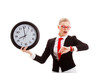 woman holding clock and looking to watch