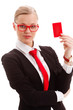 woman holding blank businesscard