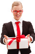 businesswoman holding giftbox