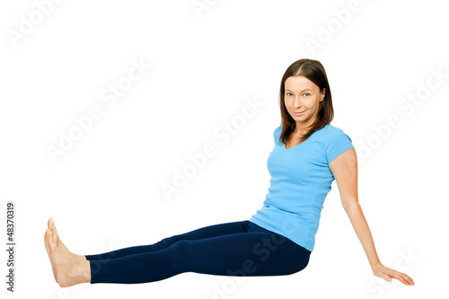 Photo: exercising woman isolated on white exercising woman isolated on white