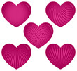 Five Pink Hearts with Patterns