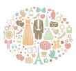 wedding invitation card with colorful icons