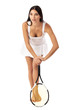 Young tennis player isolated over white