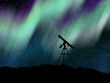 Silhouette telescope under the Aurora Borealis sky