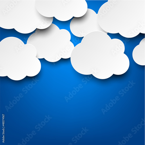 Vector: Paper white clouds on blue. Paper white clouds on blue.