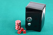 Poker gambling chips and steel safe