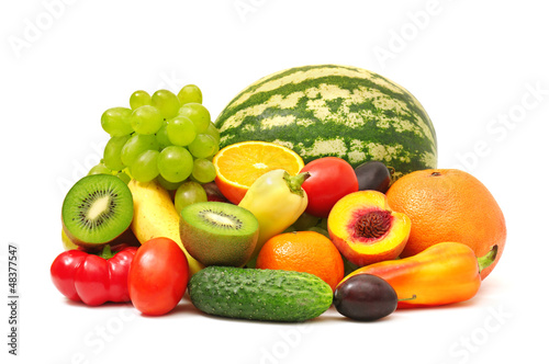 Photo: fruits and vegetables isolated on white background fruits and vegetables isolated on white background