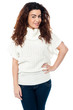 Trendy woman striking stylish pose