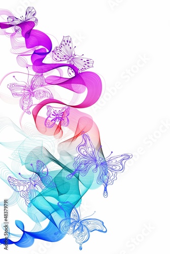 Vector: Colorful abstract background with butterfly and wave Colorful abstract background with butterfly and wave