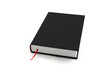 A black hardcover book on white background