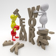 3D People Working on Teamwork Word