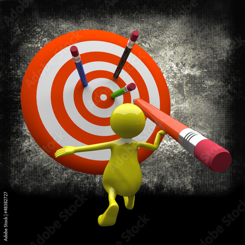 Illustration: 3D People with Target and Pencil 3D People with Target and Pencil