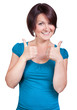 Photo: Junge Frau hebt optimistisch die Daumen Junge Frau hebt optimistisch die Daumen