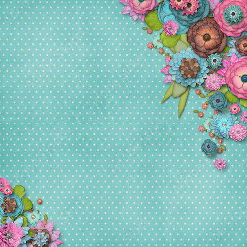 Illustration: Vintage background with stamp-frame and flowers for congratulati Vintage background with stamp-frame and flowers for congratulati