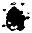 Black Cupid Silhouette Flying With An Arrow,  And Black Hearts
