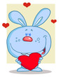 Happy Romantic Blue Rabbit With Heart