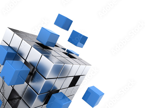 Illustration: teamwork business concept - cube assembling from blocks teamwork business concept - cube assembling from blocks