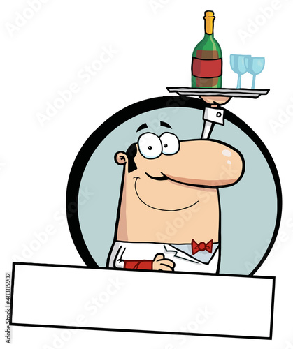 Vector: Cartoon Logo Mascot-Friendly Male Butler Serving Wine Cartoon Logo Mascot-Friendly Male Butler Serving Wine