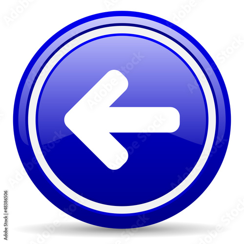 Illustration: arrow left blue glossy icon on white background arrow left blue glossy icon on white background