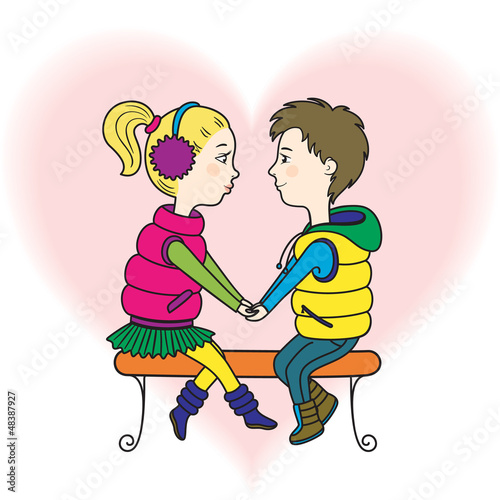 Vector: A happy teens couple in love A happy teens couple in love