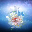 Illustration: Open hand and particle design Open hand and particle design