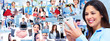 Business woman with a smartphone. Collage.