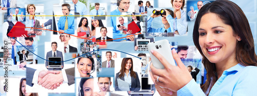 Photo: Business woman with a smartphone. Collage. Business woman with a smartphone. Collage.