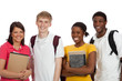 Photo: Multi-ethnic college students/friends with backpacks and books o Multi-ethnic college students/friends with backpacks and books o