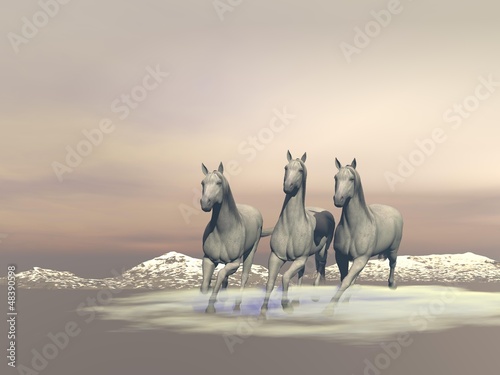Illustration: Horses gallopping - 3D render Horses gallopping - 3D render