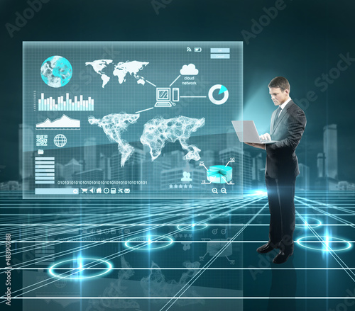 Photo: businnesman and interface businnesman and interface