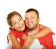 Young man and woman together over white background