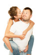 Young man and woman together over white background
