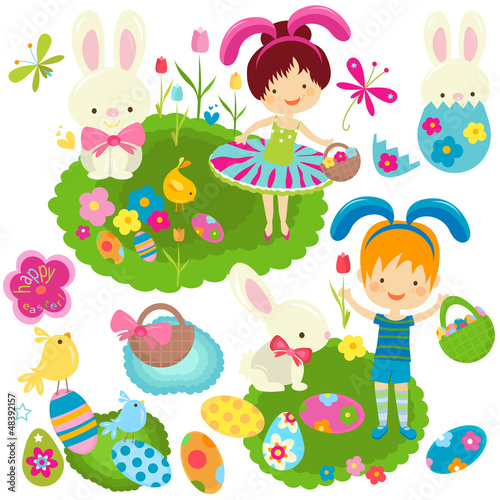 Vector: happy kids celebrating easter happy kids celebrating easter
