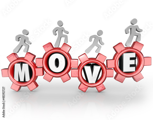 Illustration: Move People Working Walking on Gears Teamwork Mission Move People Working Walking on Gears Teamwork Mission