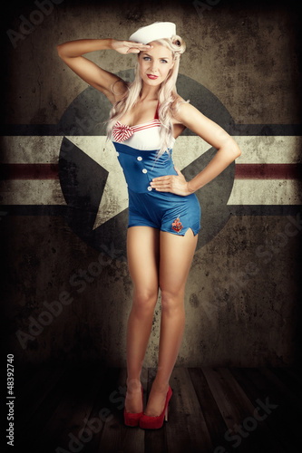Photo: American Fashion Model in Military Pin-up Style American Fashion Model in Military Pin-up Style