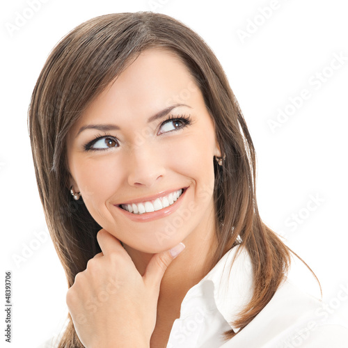 Photo: Portrait of thinking businesswoman, isolated Portrait of thinking businesswoman, isolated