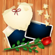 Romantic background with rose and photo frames