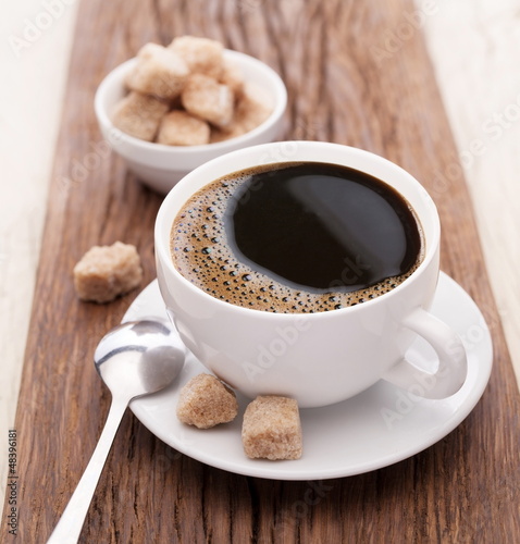 Photo: Cup of coffee with brown sugar. Cup of coffee with brown sugar.