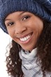 Closeup portrait of smiling afro woman in cap