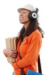 Foto: Casual student with earphones and books Casual student with earphones and books