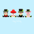 Ladybeetle, Fly Agaric, Chimney Sweep, Pig "Happy Birthday" Blue