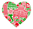 Traditional symbols of Italy in the form of heart